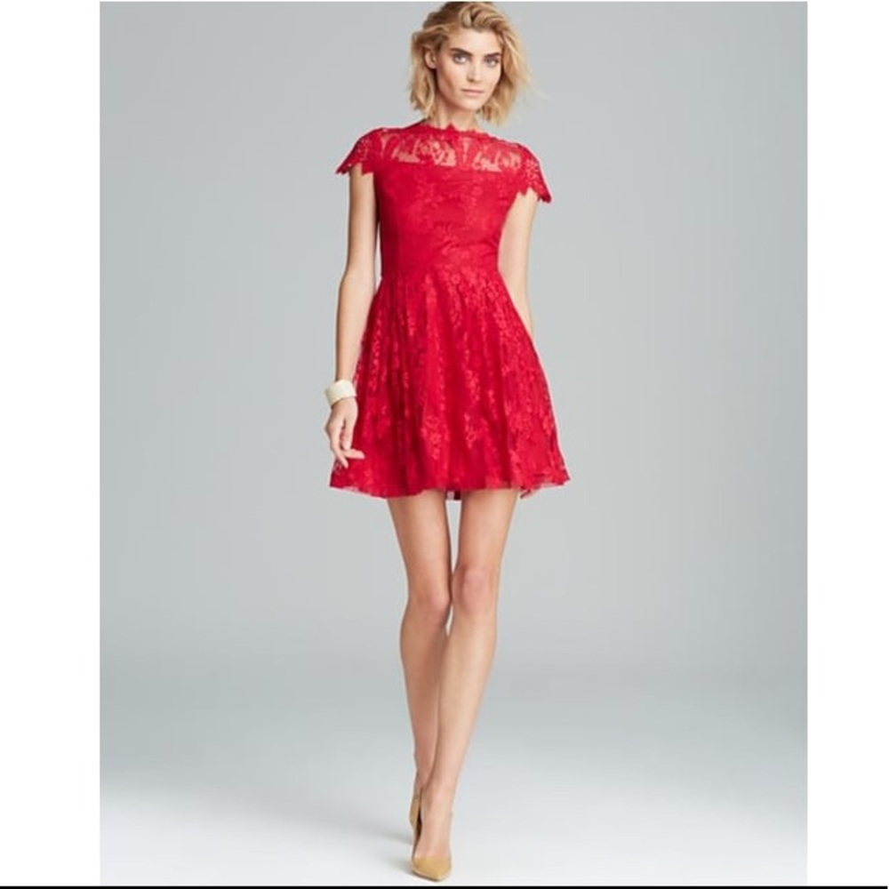 Cynthia steffe red lace cocktail dress